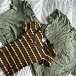 Striped Knit Top and Green Crop T-Shirts